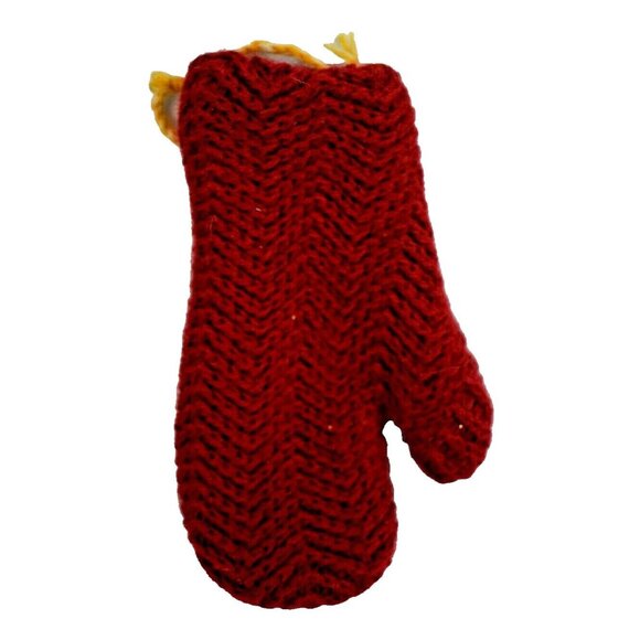 Handmade Knit Red Mitten with Snowflakes Christmas Tree Ornament - Picture 2 of 2